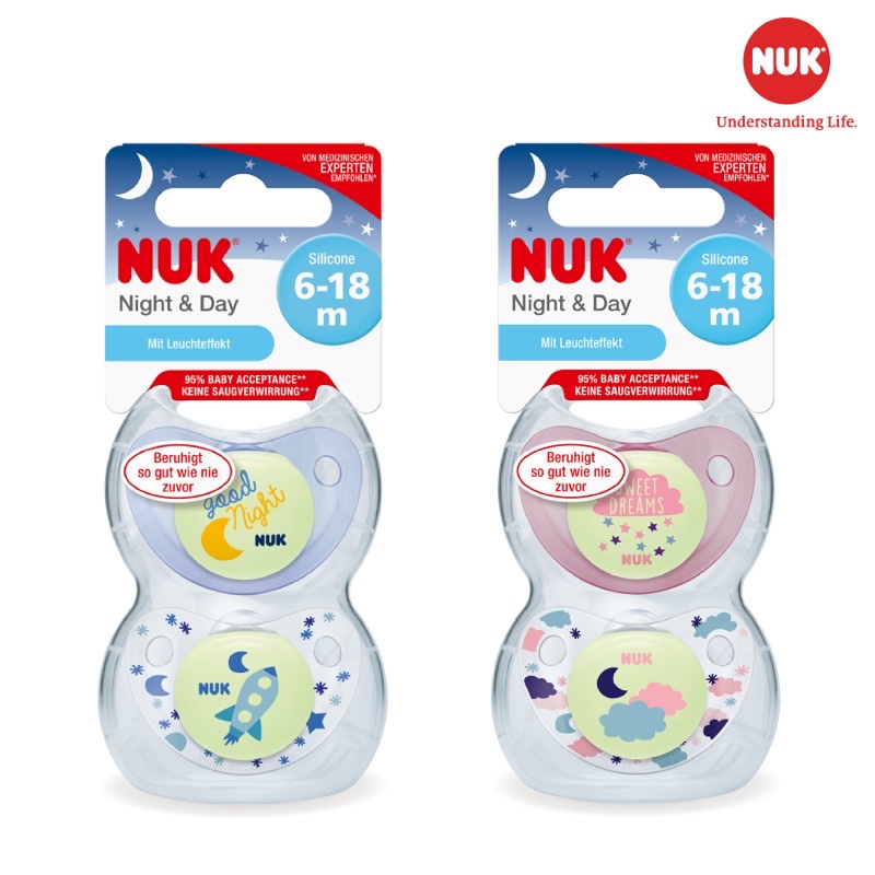 Bộ 2 ti giả NUK Silicone Night/Day Phát Sáng