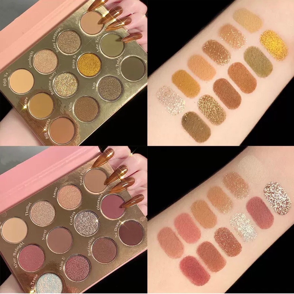Bảng phấn mắt 12 màu DIKALU Lovekou nhũ lì bắt sáng ROTO Beauty Pressed Powder Palette xinh xắn hot trend ROTO02 DIKA11