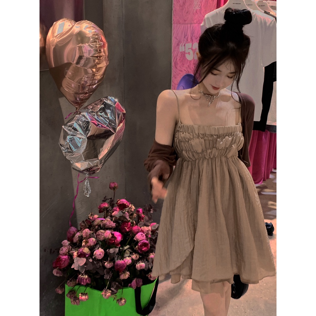 Sexy girl chic suspender dress for women 2022 loose design niche A- line skirt skirt skirt QMPZ