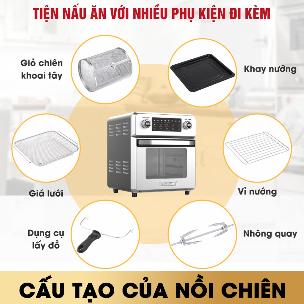 Nồi Chiên Không Dầu Lorente LT-1600 Dung Tích Khổng Lồ 16L công suất 1700W cấu tạo 100% INOX