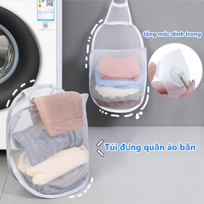 Túi đựng quần áo bẩn gấp gọn được treo tường nhà tắm tiện dụng sáng tạo, đựng quần áo và đồ dùng sinh hoạt treo tường có thể gấp gọn, tặng móc dính trong
