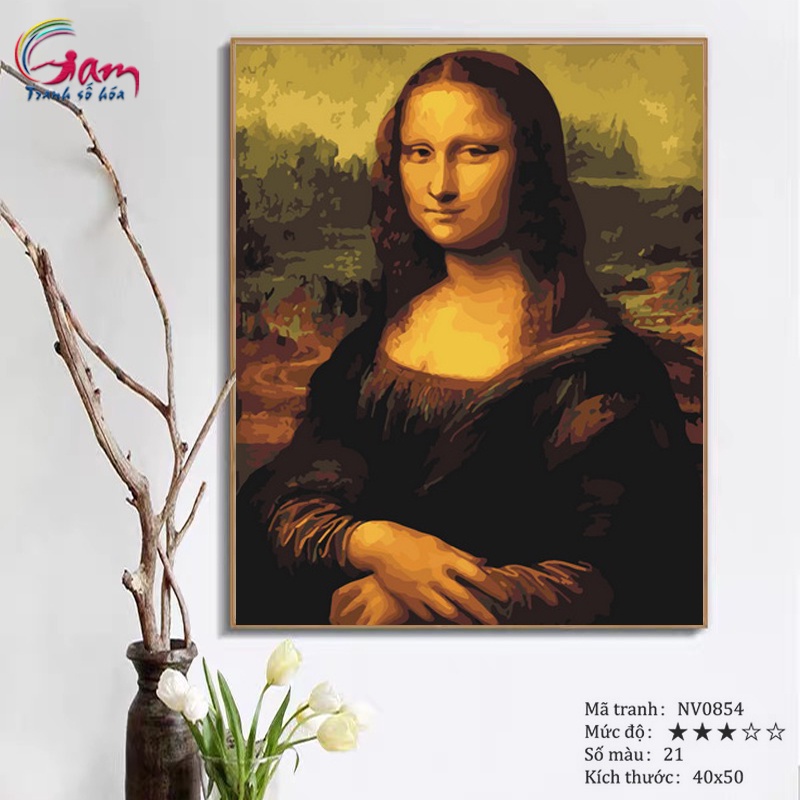 Tranh số hoá Gam Nàng Monalisa căng khung 40x50cm NV0854