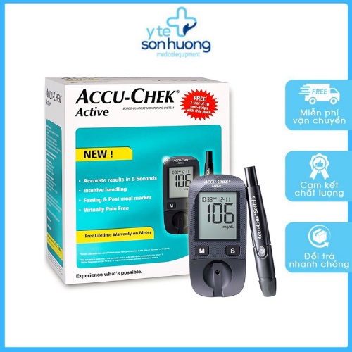[TRỌN BỘ] Máy đo đường huyết ACCU-CHEK ACTIVE mg/dl, Bao gồm kim và bút chích máu, Bảo hành TRỌN ĐỜI  (No cod