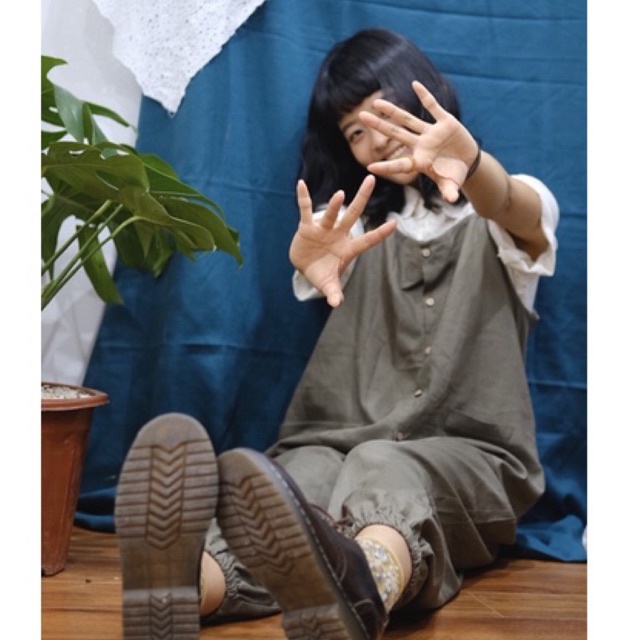 SALE • Quần yếm linen phối cúc kiểu dáng vintage thiết kế cao cấp CALM