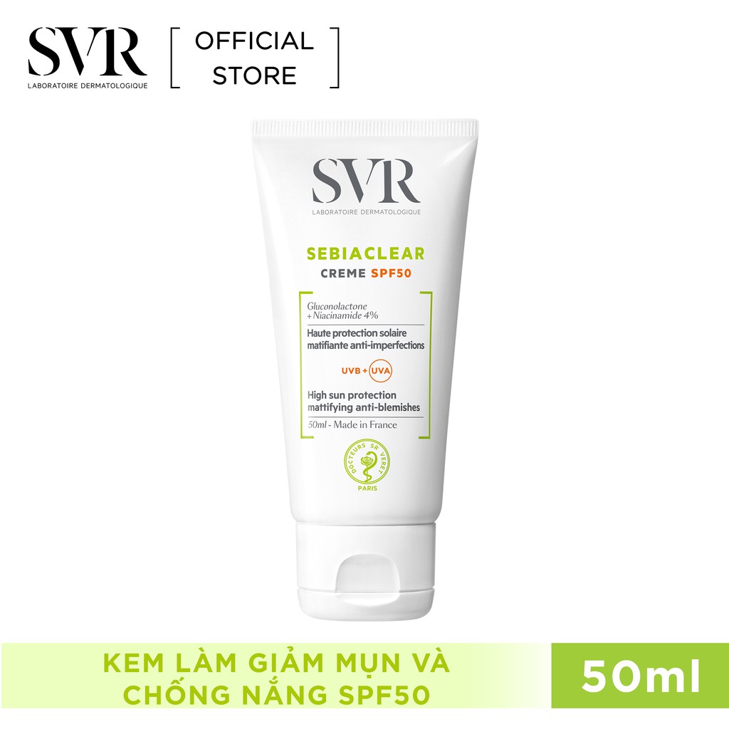 SVR Kem Làm Giảm Mụn và Chống Nắng, Không Gây Nhờn Da Sebiaclear Crème SPF50 50ml