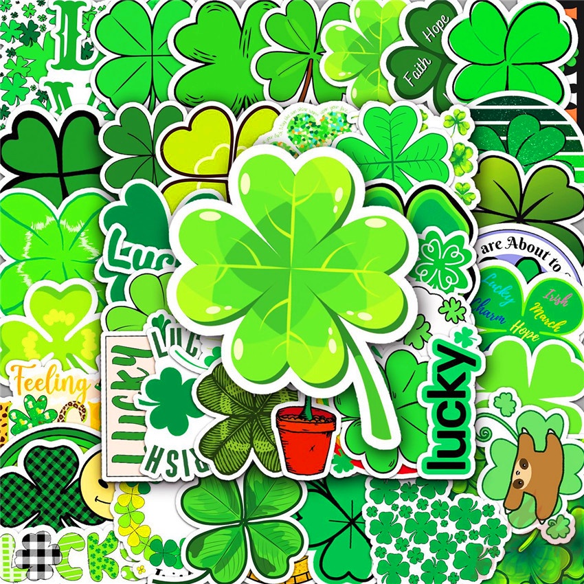 Bộ 50 Cái ❉ Miếng Dán Hình Cỏ Bốn Lá May Mắn Series 01 ❉ Sticker Dán Tường Chống Thấm Nước Thời Trang
