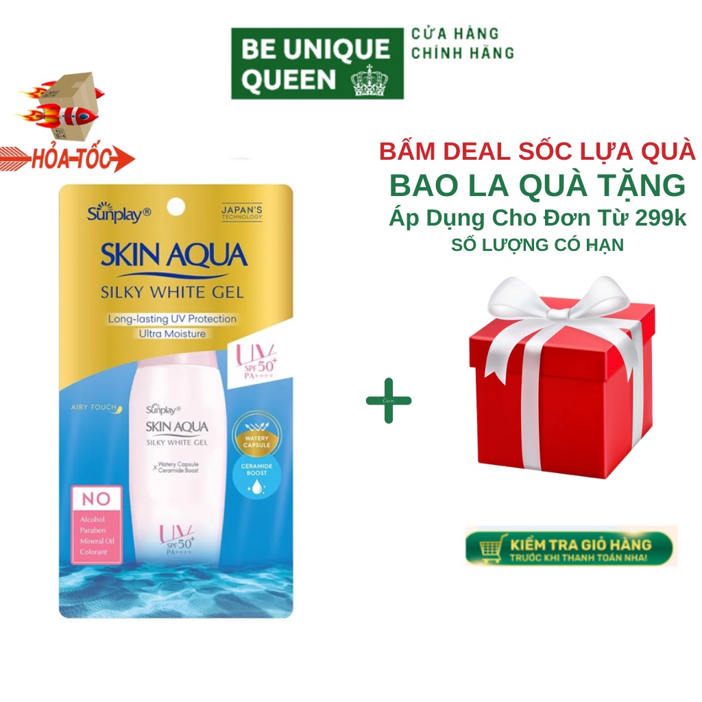 Kem Chống Nắng Sunplay Skin Aqua Nắp Hồng SUNPLAY Skin Aqua Silky White Gel SPF50+/PA+++ 70g