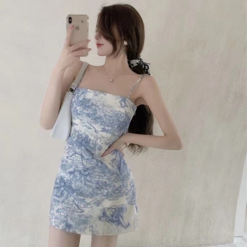 Đầm PERTY hai dây ôm vừa vặn họa tiết hoa phong cách Hàn Quốc thời trang mùa hè mới quyến rũ dành cho nữ
