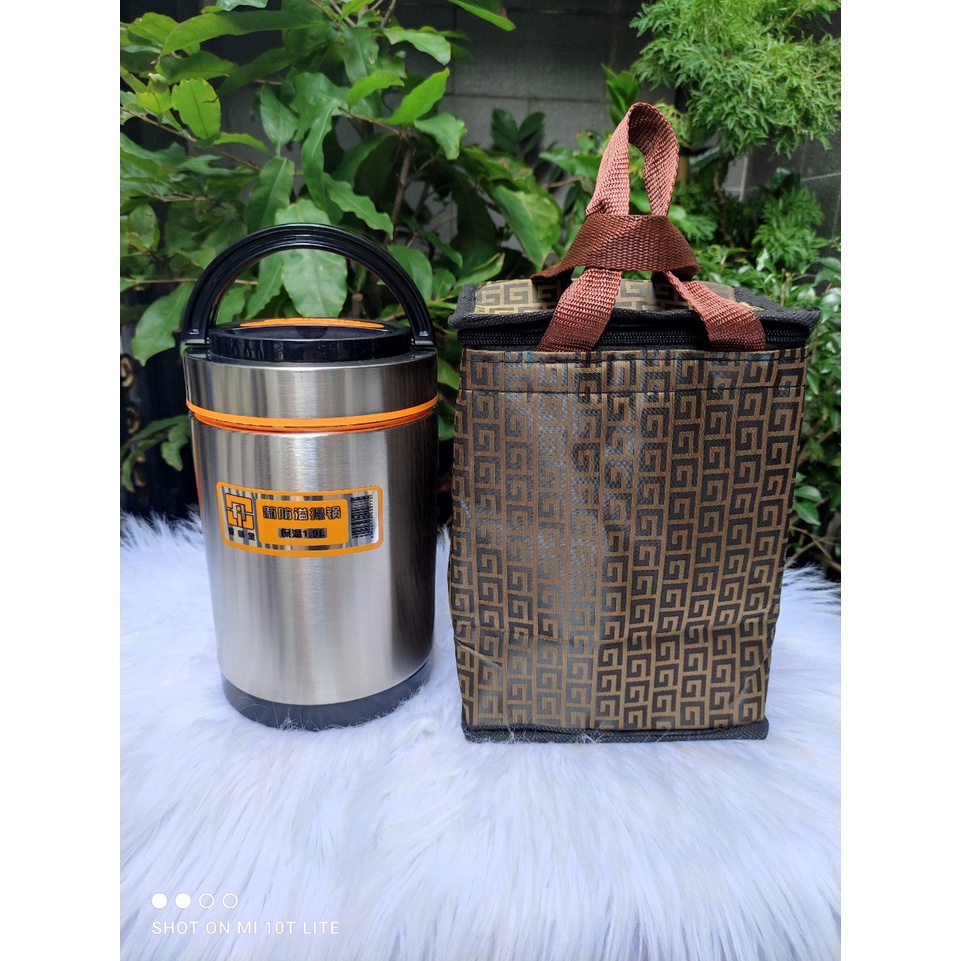 COMBO HỘP CƠM INOX 1900ML 3 NGĂN KÈM TÚI GIỮ NHIỆT - CAO 23CM X RỘNG 13CM