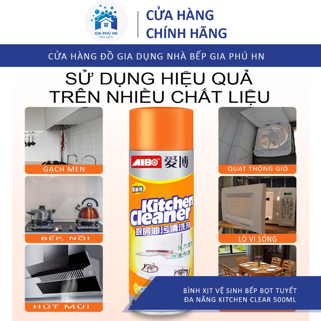 Bình Xịt Vệ Sinh Bếp Bọt Tuyết Đa Năng Kitchen Clear 500ml - Chai Vàng Cực Mạnh