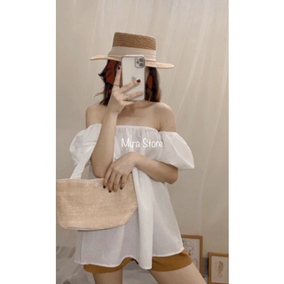 Set áo trễ vai, quần đùi.
