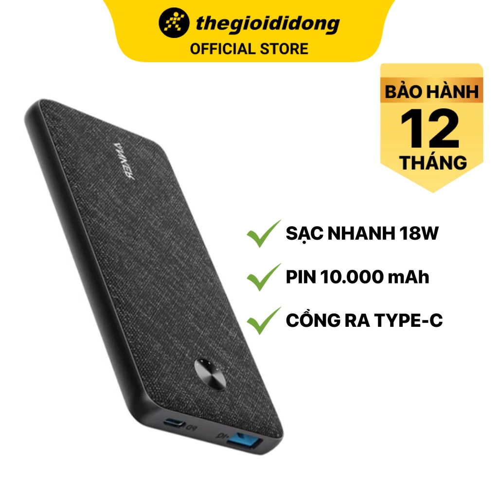 Pin sạc dự phòng Anker PowerCore Slim A1231 10.000 mAh Type C/1 cổng USB 1 cổng Type C - Chính hãng BH 18 tháng