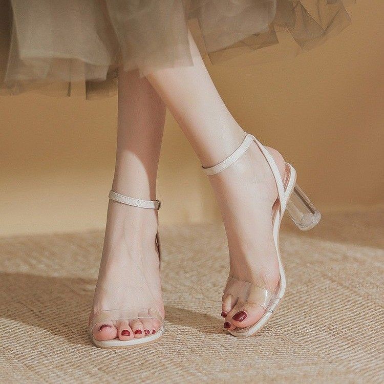 Giày Sandal Gót Dày Quai Trong Suốt Thời Trang Mùa Hè Sành Điệu