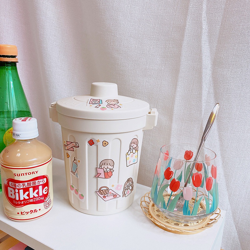 Ly thủy tinh uống nước họa tiết hoa cúc xinh xắn dễ thương