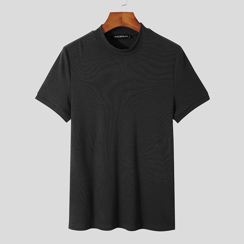 Áo thun INCERUN ngắn tay cổ tròn màu trơn thời trang mùa hè cho nam 2 màu tùy chọn