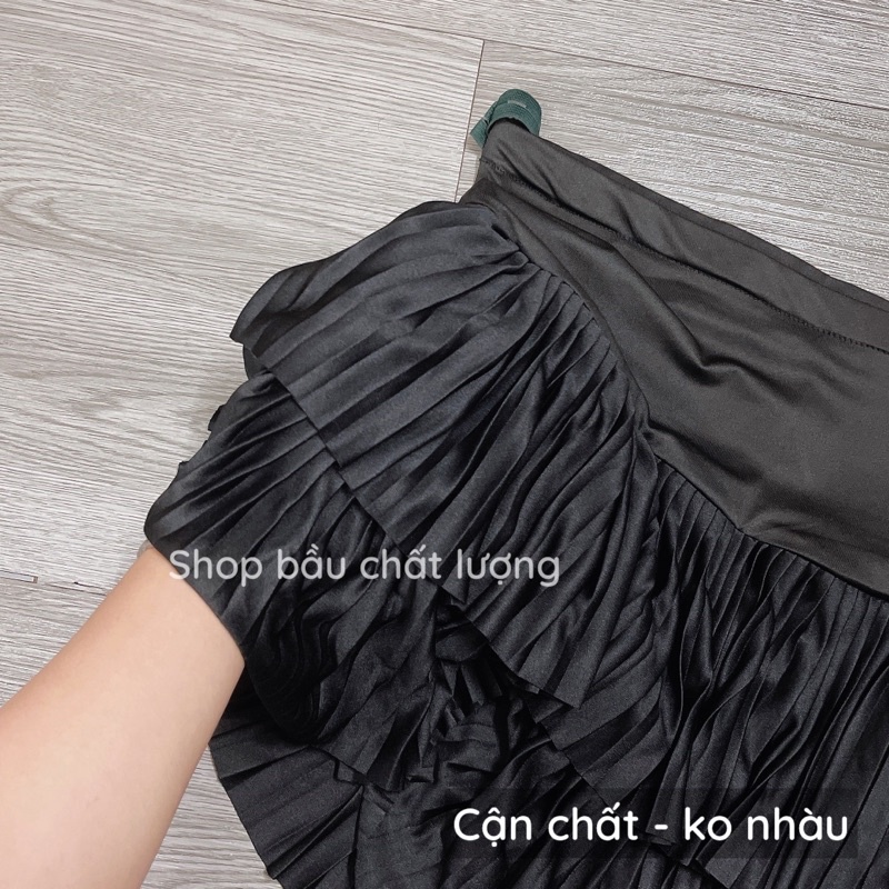 CHÂN VÁY BẦU XẾP LY HAI TẦNG ẢNH THẬT SP