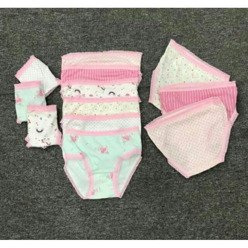 Quần lót/ quần chip cotton hoạ tiết bé gái_Set 12 cái (Hàng sẵn)