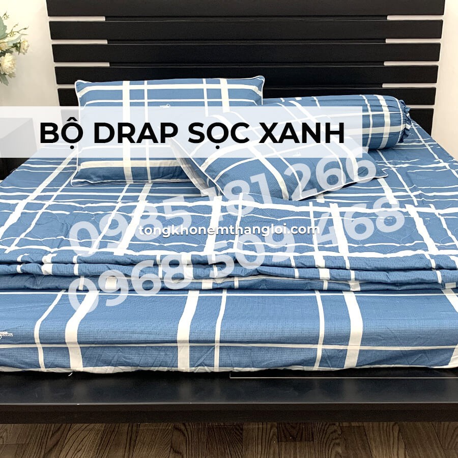 [Ảnh Thật] Sọc Xanh - Bộ Drap Cotton 4 món Thắng Lợi Chính Hãng