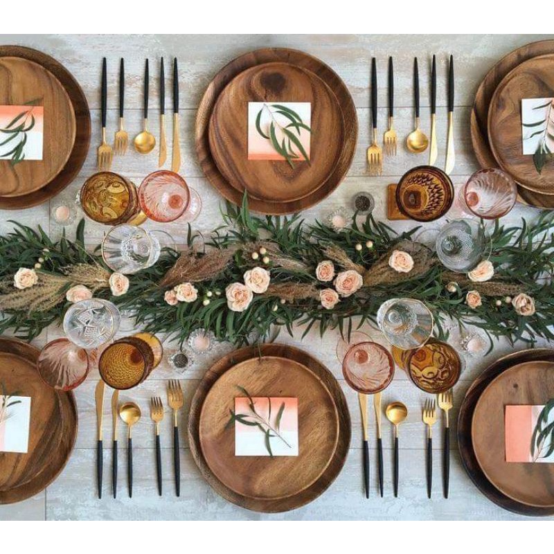 Đĩa vuông, tròn bằng gỗ 12cm dùng lót cốc và decor...