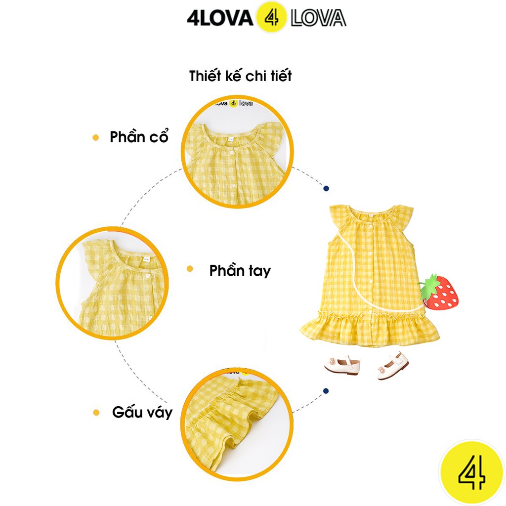 Váy bé gái 4LOVA đũi cotton cánh tiên họa tiết caro cài cúc 8-30 kg