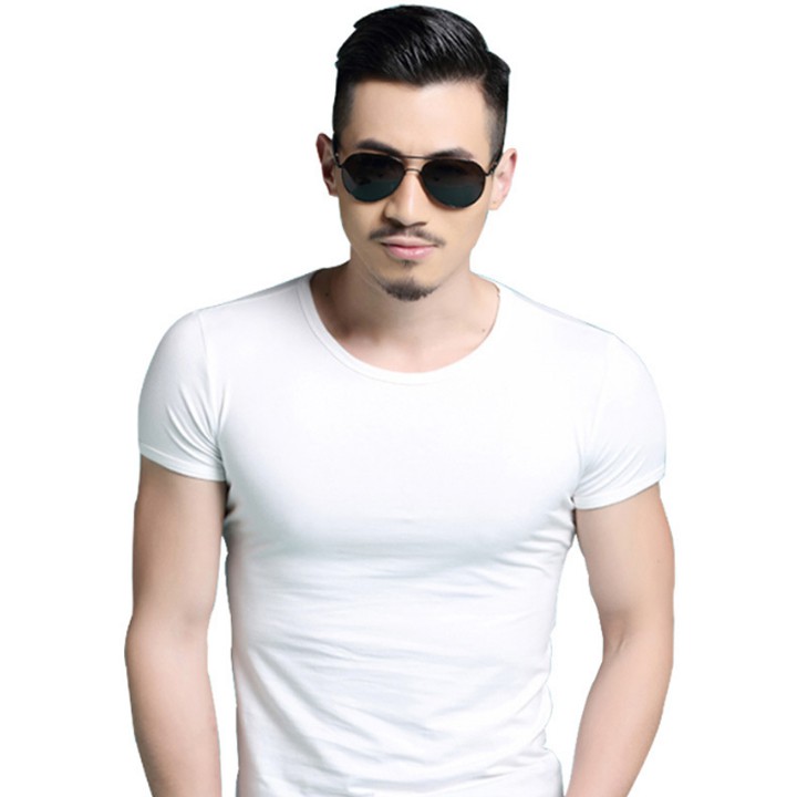 Áo Thun Nam Cổ Tròn Trơn Kiểu Dáng Ôm Body Ngắn Tay Chất Cotton Siêu Mát
