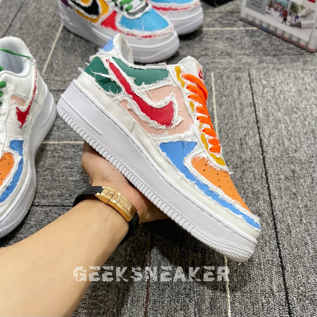 [GeekSneakerZone] Giày Sneaker Air Force 1 LX Tear Away White - Swoosh  Orange ( Xé | Bóc theo cách của bạn )