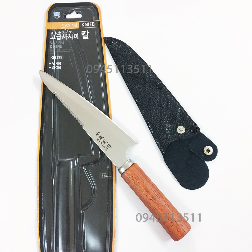 Dao thái Sasimi GG315 Xuất xứ Hàn Quốc cán gỗ, lưỡi thép không gỉ 17.5cm