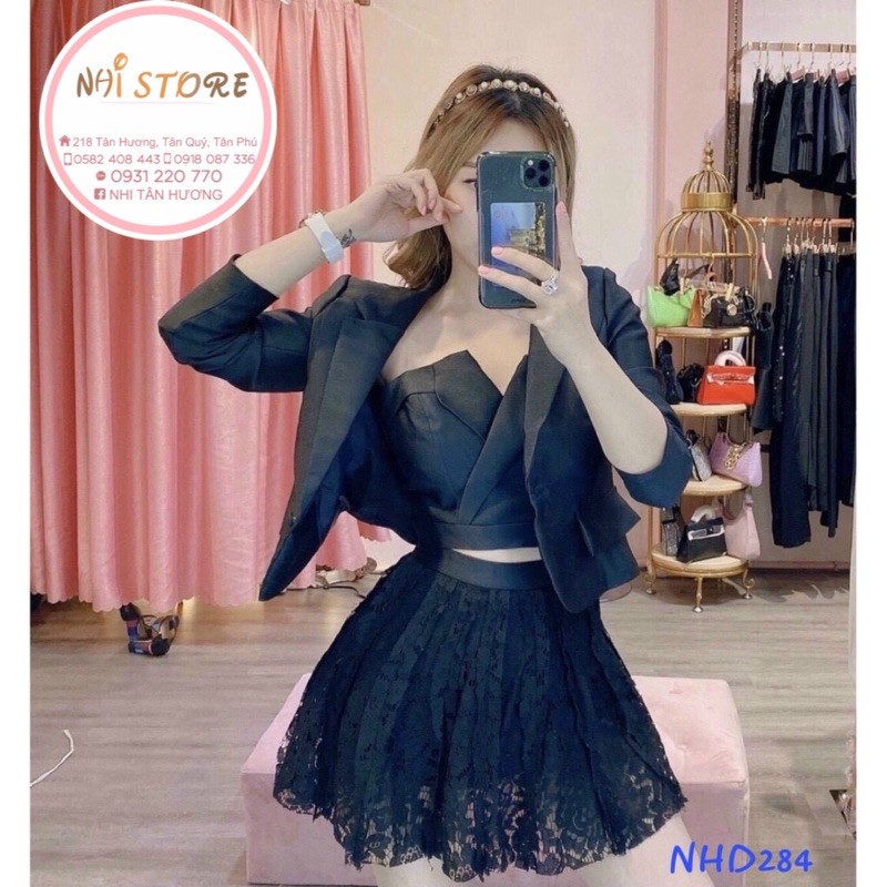 [FREESHIP 50K] Áo Croptop Cup Ngực Cổ Vest Kèm Áo Khoác Vest Tay Lửng Trẻ Trung Năng Động NHISTORE Freesize Dưới 58k