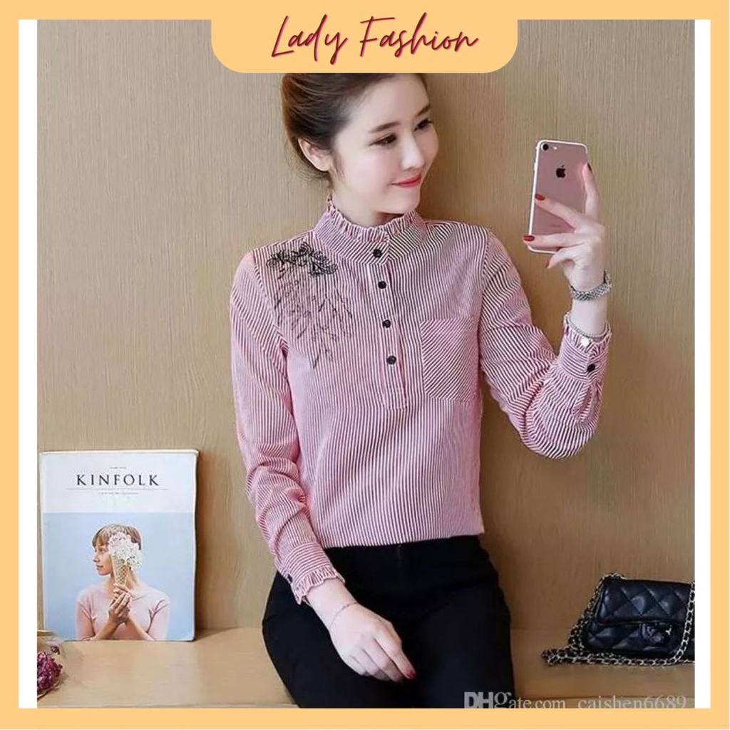 Áo Sơ Mi Nữ Sọc Thêu Mùa Thu MS0111A