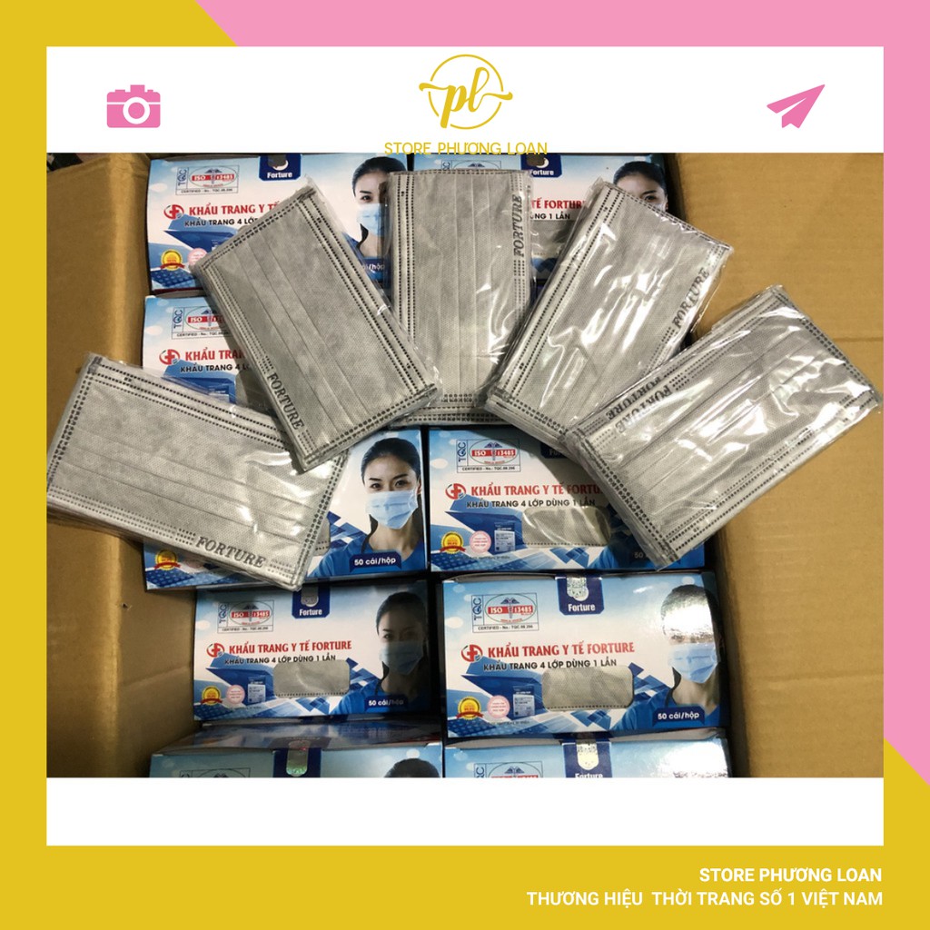 Khẩu trang y tế Forture kháng khuẩn 4 lớp - Hộp 50 cái