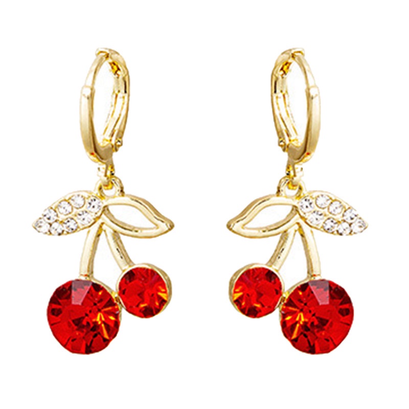 Khuyên tai hình quả cherry đỏ bằng hợp kim thời trang