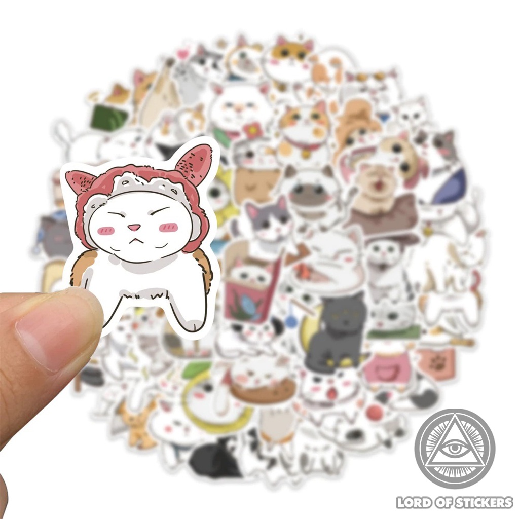 Set 62 Miếng Dán Hoạt Hình Mèo Dễ Thương Đáng Yêu Sticker Cute Chống Thấm Nước Trang Trí Mũ Bảo Hiểm, Laptop, Sổ, Vali