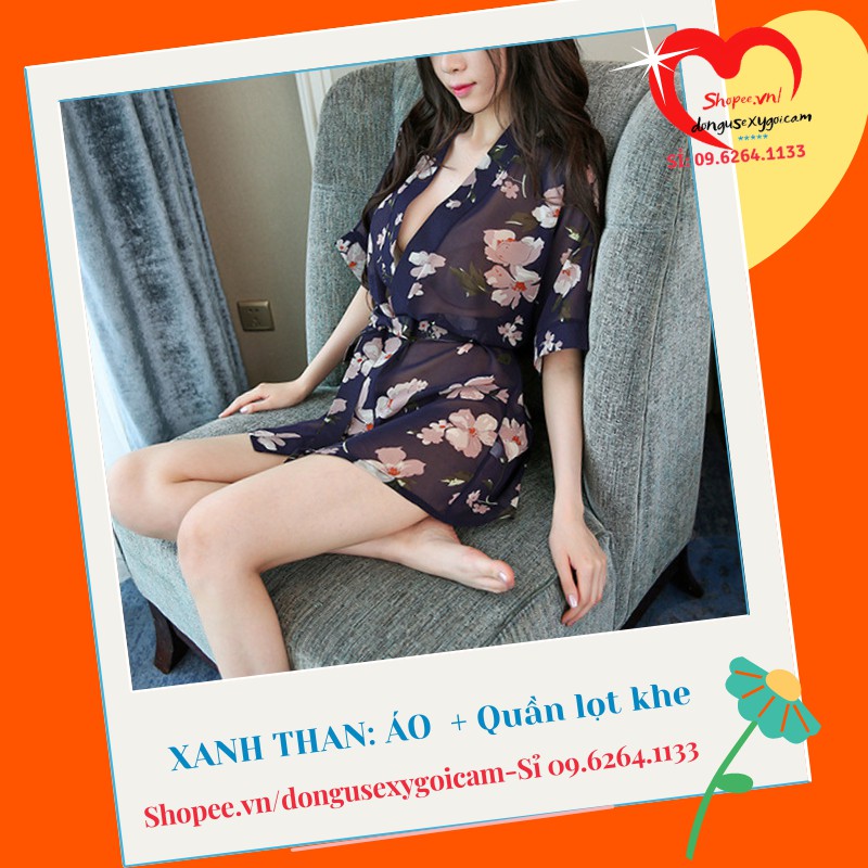 Áo choàng voan ngủ sexy tay lỡ kèm chip| Áo choàng ngủ kimono xinh xắn đáng yêu-Kimono (Nhiều màu)