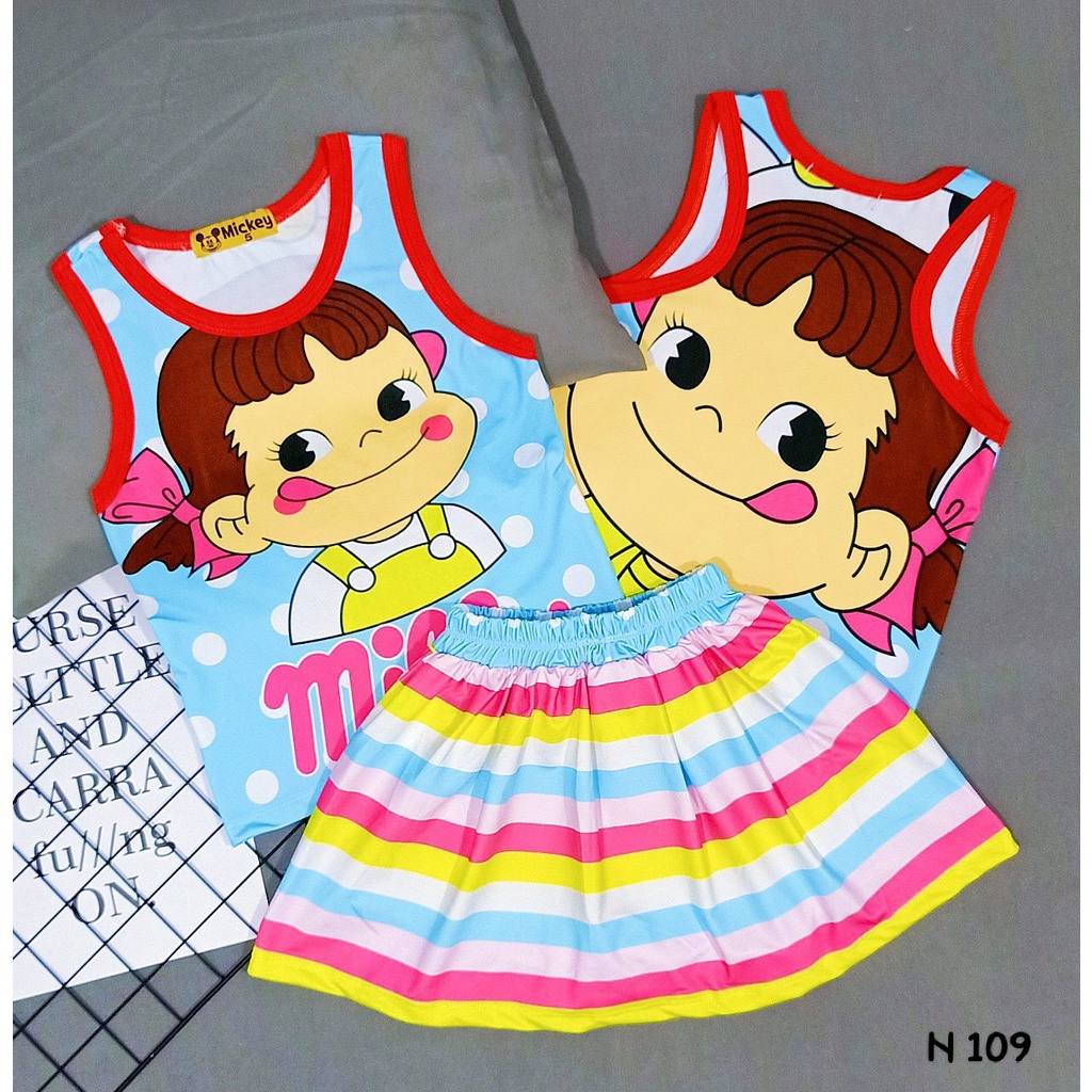 Set Váy Có Quần Thun Lạnh 3D Thái Mickey Siêu Cưng Bé Gái Size Đại 23-40kg-Quần áo trẻ em-Pikakids