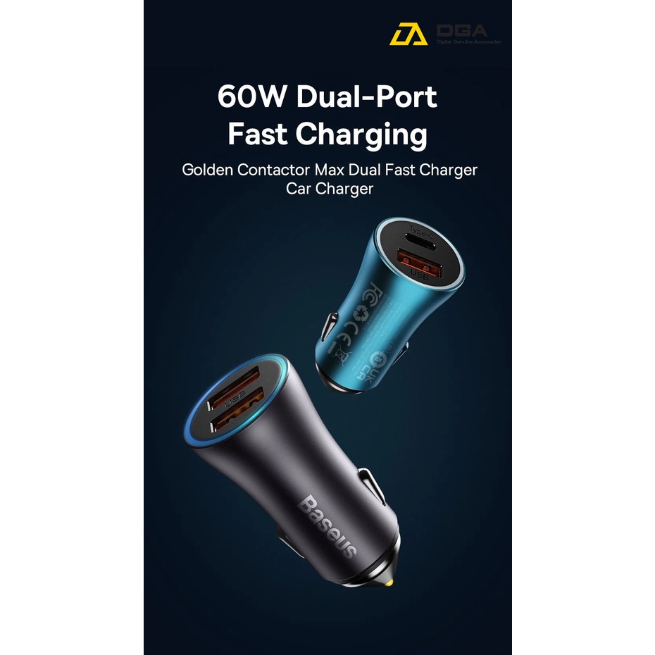 Tẩu Sạc Ô Tô Baseus Golden Contactor Max Dual Fast Charger Car Charger 60W