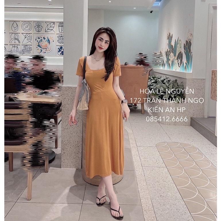 VÁY MAXI THUN DẺO CỔ VUÔNG SÂU CHẤT ĐẸP MS15772