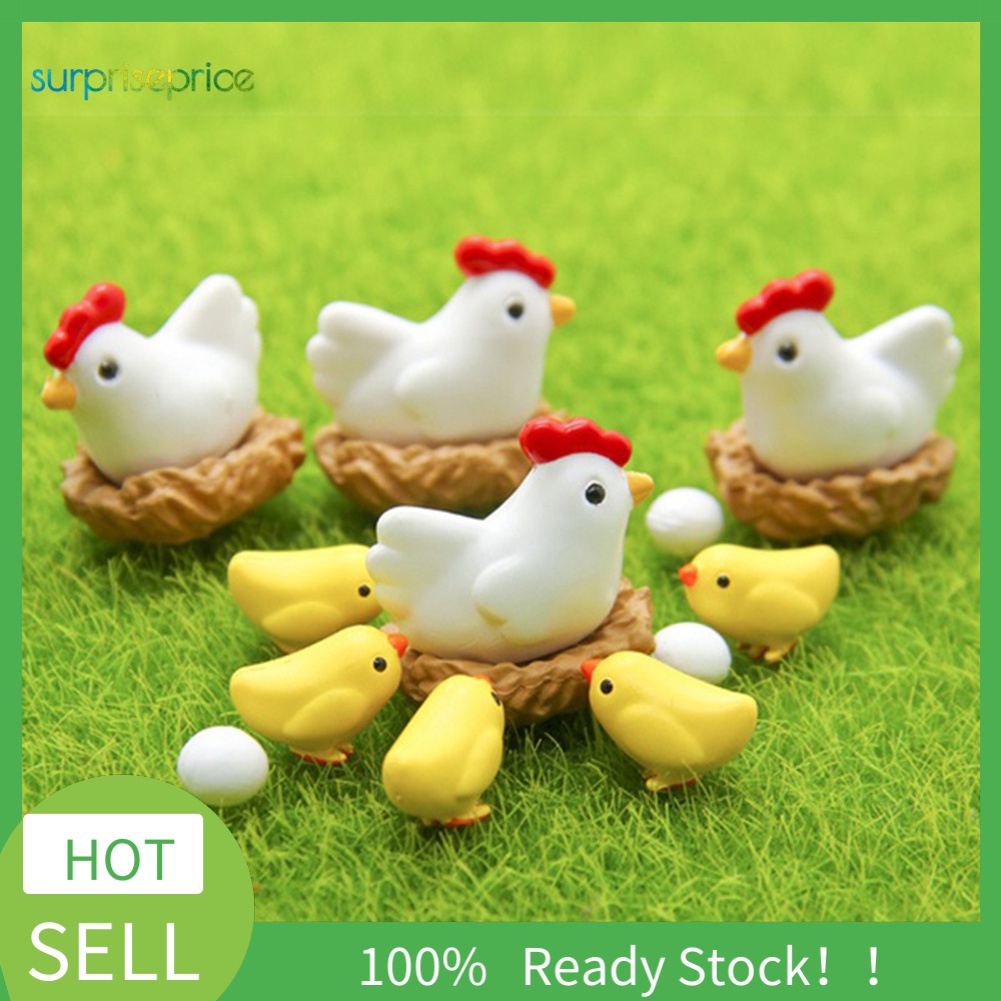 【SPP】12Pcs Miniature Hen Chicken Family Egg Statue Figurine Doll House Garden Decor