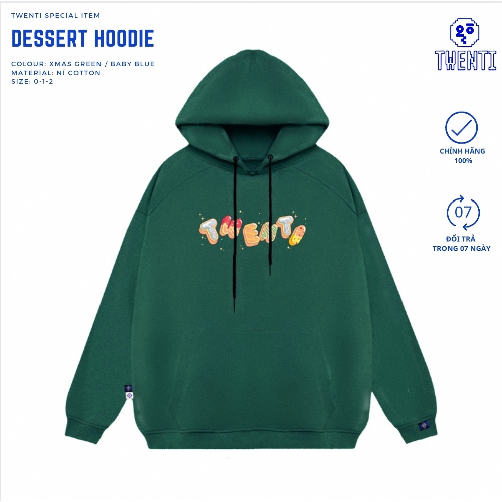 HOODIE TWENTI NỈ COTTON BÁNH KẸO ĐÁNG YÊU XANH ĐẬM | BigBuy360 - bigbuy360.vn