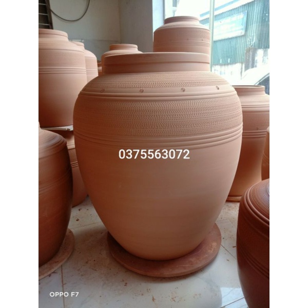 Chum sành trơn đựng gạo, ngâm rượu hàng Bát Tràng có nắp phụ ở trong