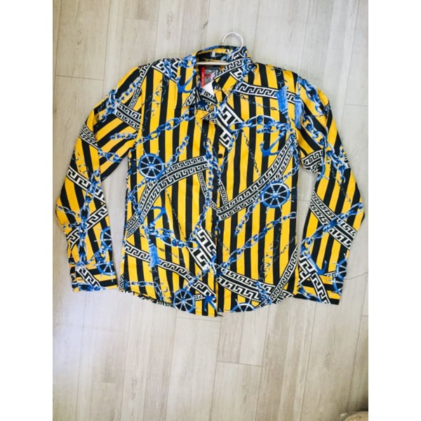 Áo sơ mi lụa hoạ tiết Zara VNXK áo kiểu tay dài chất satin in dây thừng mắt xích couture zr xuất khẩu dư xịn