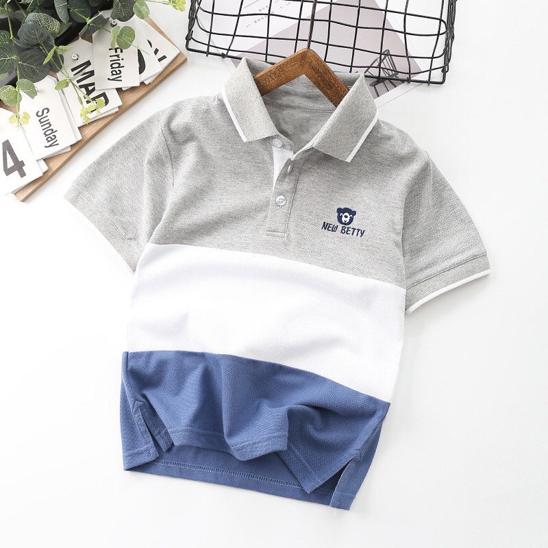 Áo thun Polo bé trai, gái MS004. Phối 3 màu siêu đẹp. Chất vải Cotton kháng khuẩn, chống nhăn, thoáng mát. NEWBETTY