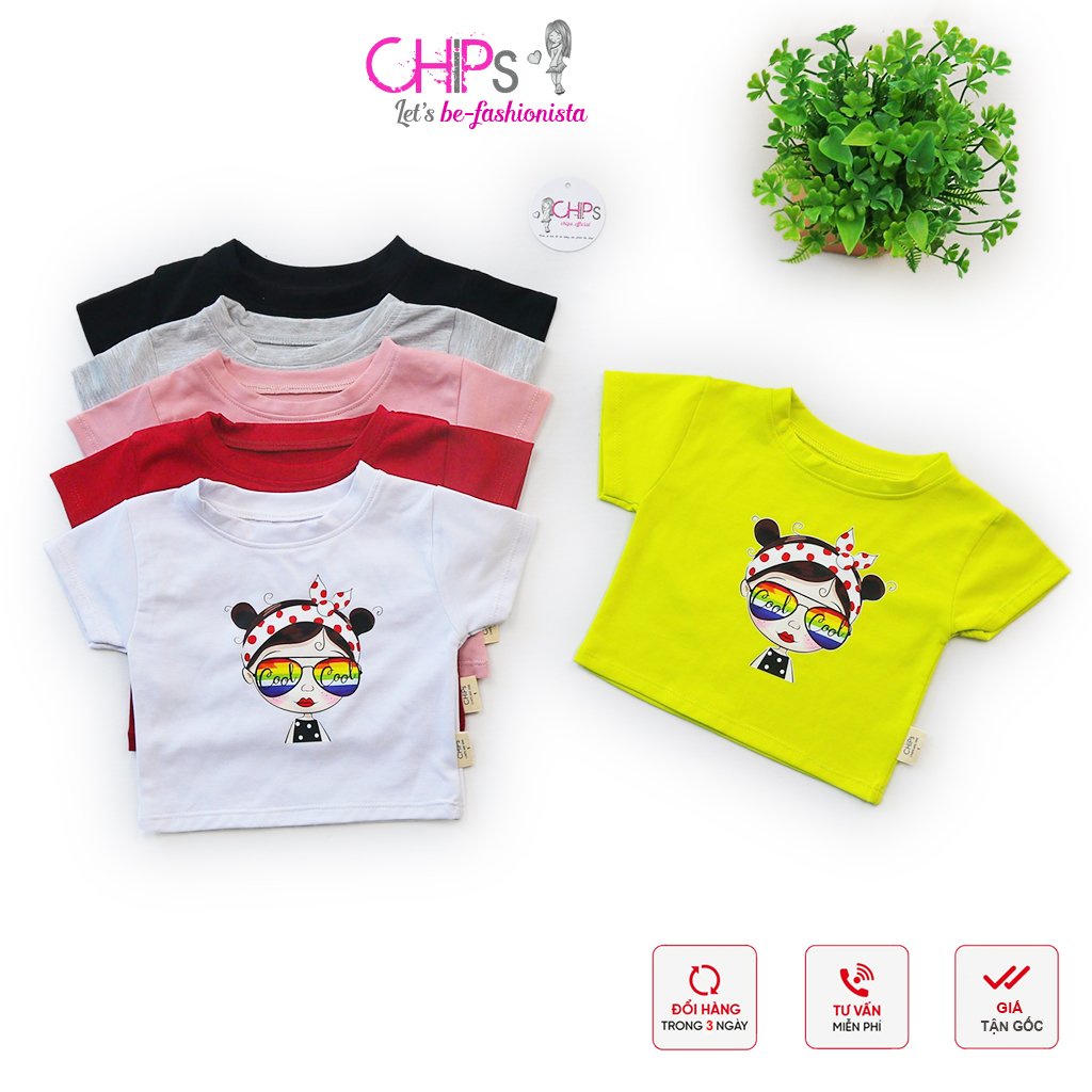 Áo Croptop Cộc Tay In Họa Tiết Chipi Cực Xinh Cho Bé Gái