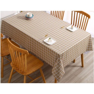 KPV002 Khăn trải bàn chống thấm SISTER'S nhựa PVC pha vải cao cấp tùy chọn kích thước sọc caro nâu to