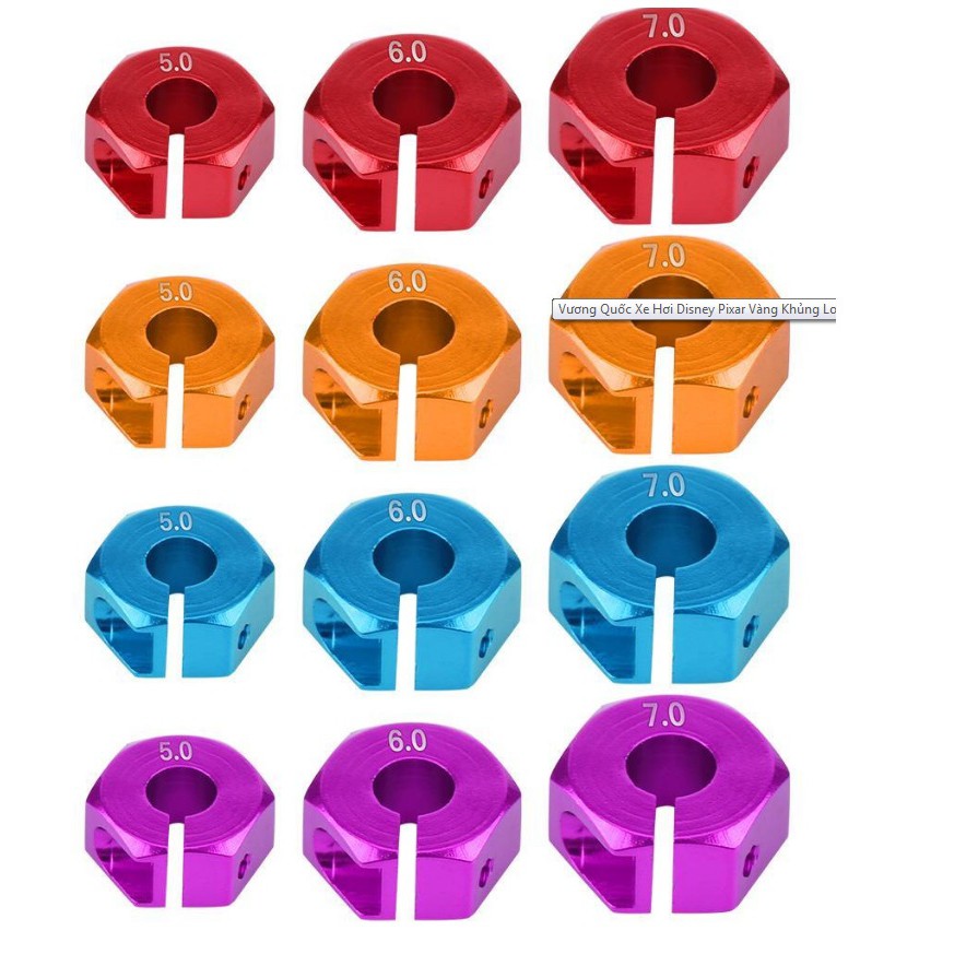 Hex nhôm 12mm dày 5mm 6mm 7mm cho xe 1/10 (màu gửi ngẫu nhiên)