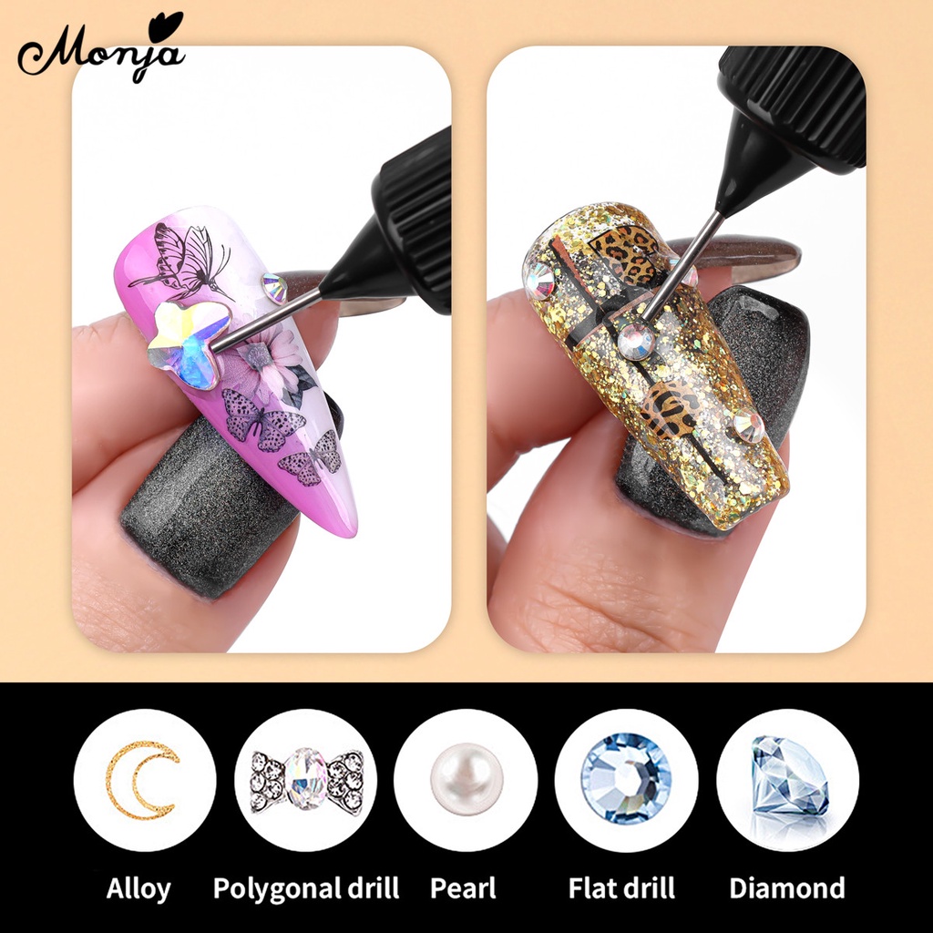 Keo dán đá trang trí móng tay nghệ thuật MONJA gel UV đầu lỗ kim dễ sử dụng không cần lột 10ml