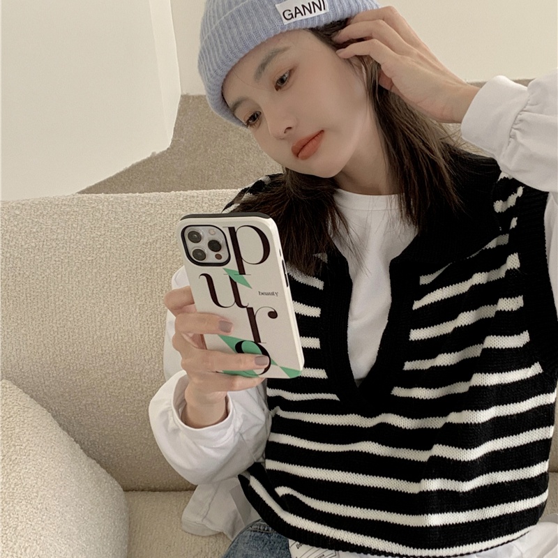 Áo dệt kim ZHELIHANGFEI sát nách lưng cao kẻ sọc cá tính dễ phối đồ