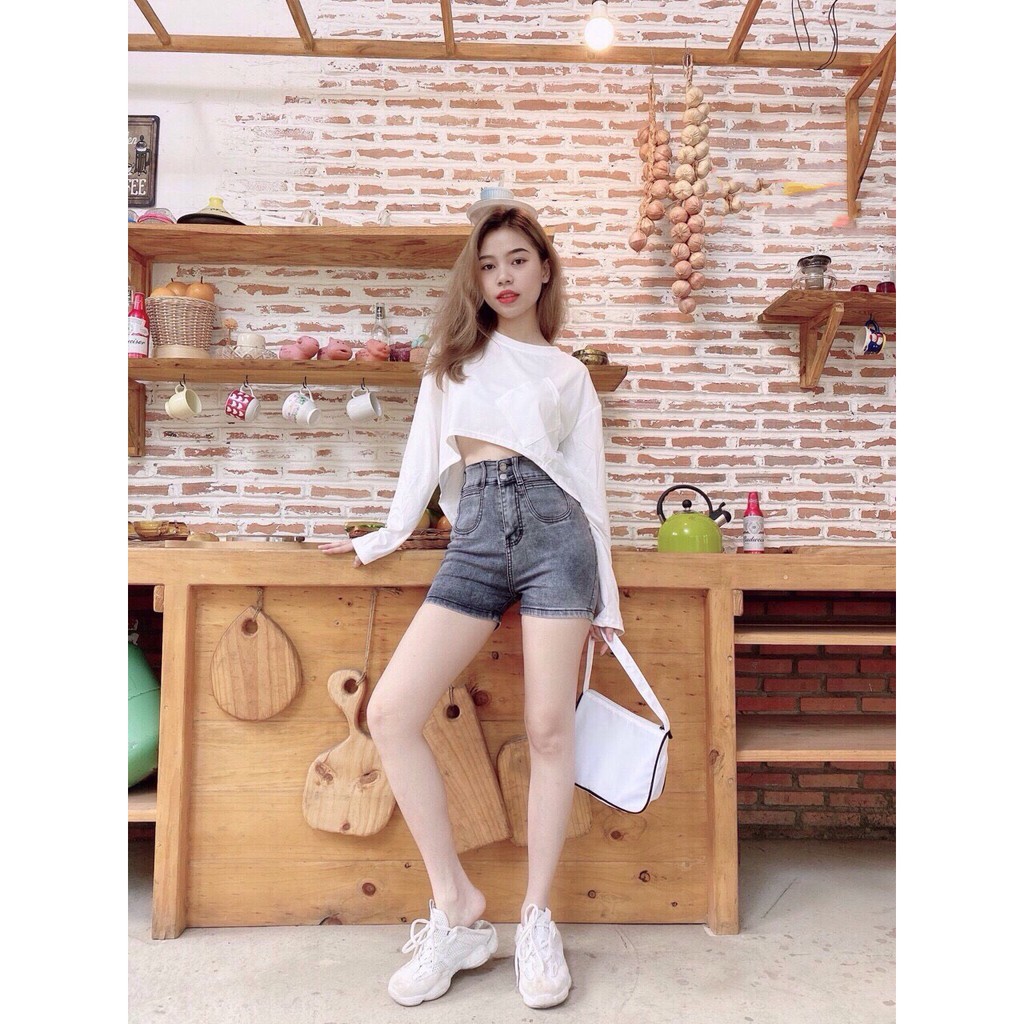 Quần short jean nữ Big Size lưng cao trên rốn, co dãn mạnh, lưng 2 nút phom rộng rãi dành cho người béo 60kg~90kg 3516