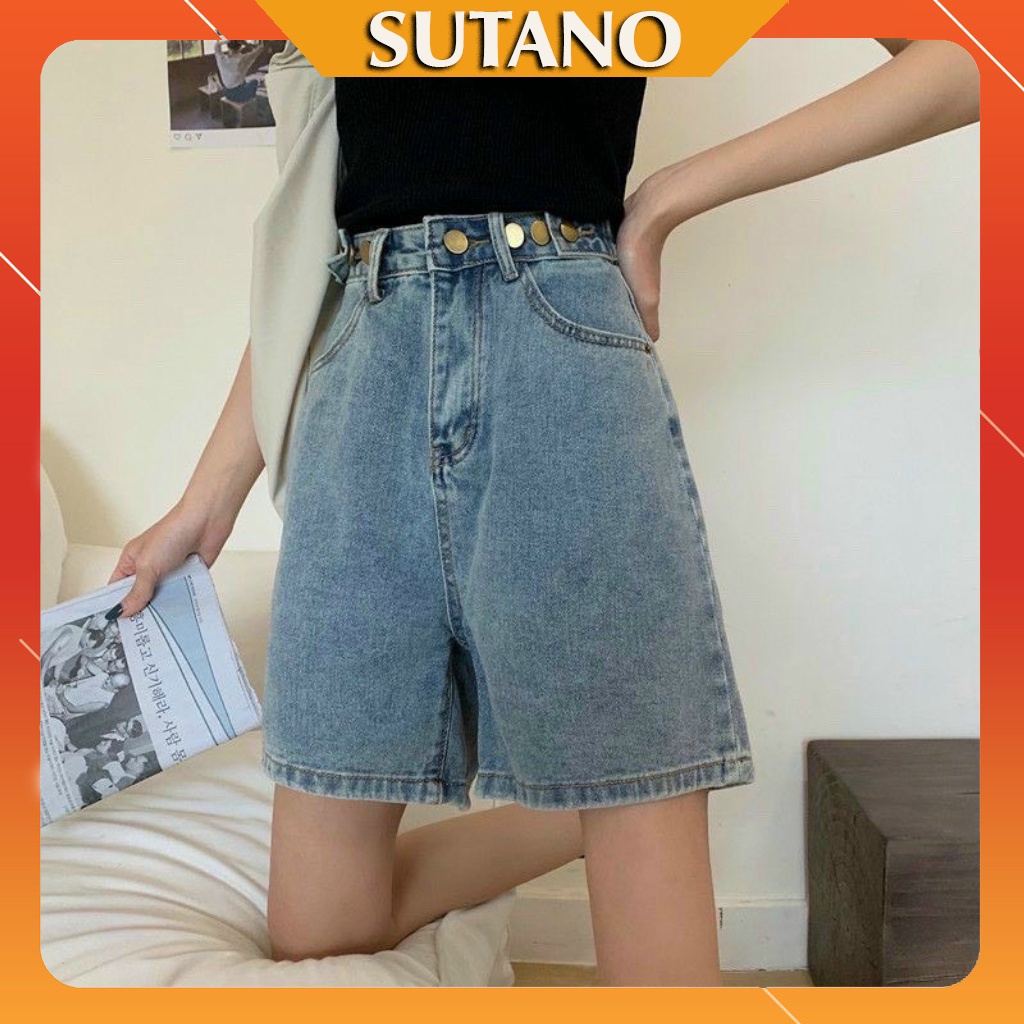 Quần short jean nữ ống rộng có cúc eo, quần sooc đùi chất bò mềm mịn Q436 SUTANO