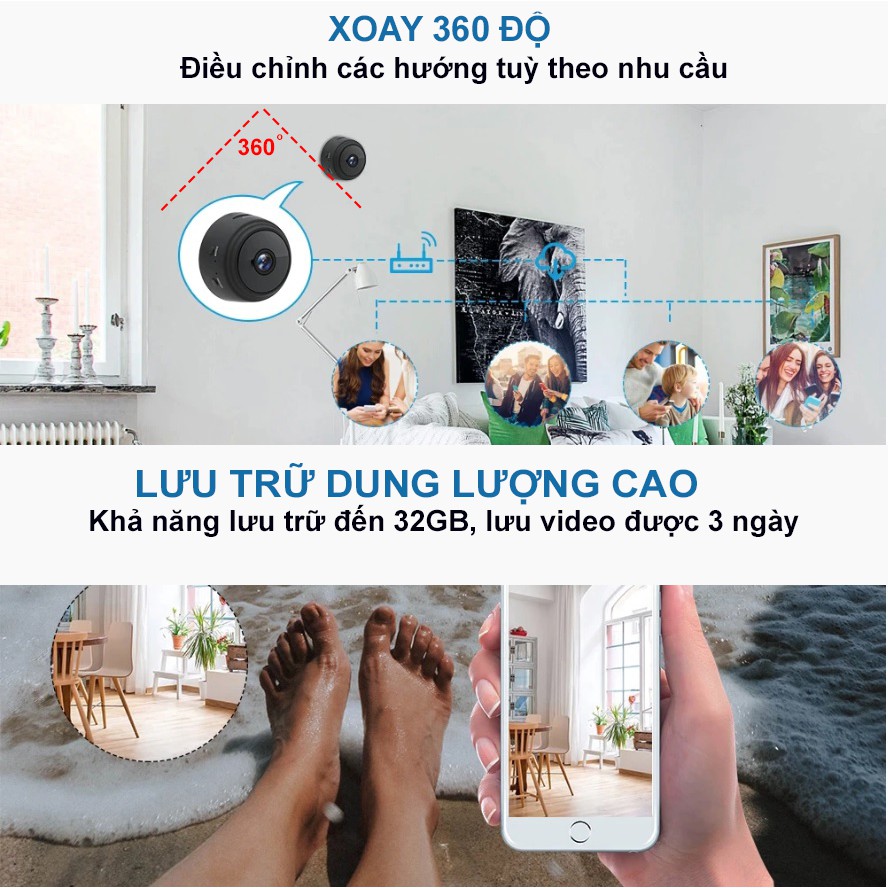 Camera Wifi 1080P Máy Quay Phim An Ninh Gia Đình Không Dây, Kết Nối Điện Thoại