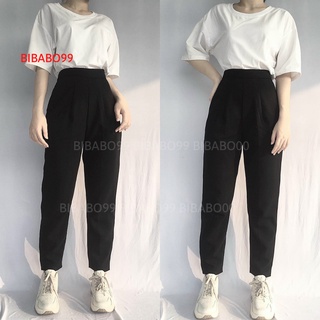 Quần Baggy Nữ Cạp Cao Chun Sau Vải Sạn BIBABO99, Quần Vải Nữ Đen